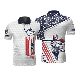 White American flag golf polo shirt personalized patriotic golf gifts NQS3419