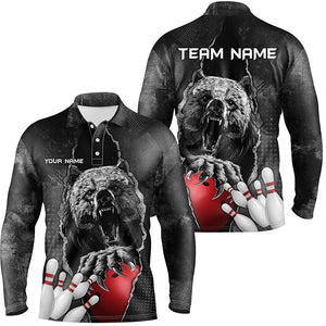 Black Bear grunge pattern Custom Men Bowling Polo, Quarter Zip Shirts Bowling Team Jerseys Outfits NQS7753