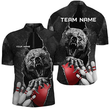 Load image into Gallery viewer, Black Bear grunge pattern Custom Men Bowling Polo, Quarter Zip Shirts Bowling Team Jerseys Outfits NQS7753