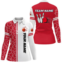 Load image into Gallery viewer, Women Bowling Polo, 1/4 Zip Shirt Custom white &amp; red camo vintage bowling shirt, ladies bowling jersey NQS8177