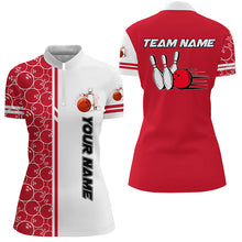 Load image into Gallery viewer, Women Bowling Polo, 1/4 Zip Shirt Custom white &amp; red camo vintage bowling shirt, ladies bowling jersey NQS8177