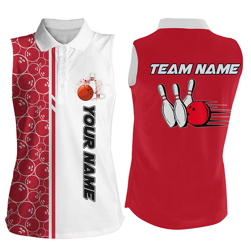 Womens sleeveless polo shirts Custom white and red camo vintage bowling shirts, ladies bowling jersey NQS8177