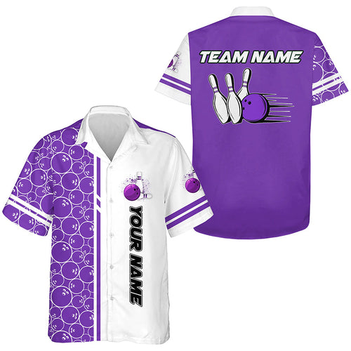 Bowling hawaiian shirts Custom white and purple camo vintage bowling button up shirts, gift for Bowler NQS8178