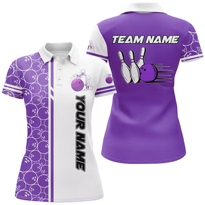 Women Bowling Polo, 1/4 Zip Shirt Custom white and purple camo vintage ladies bowling jerseys NQS8178