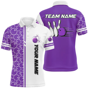 Men Bowling Polo, 1/4 Zip Shirt Custom white & purple camo vintage bowling shirts, mens bowling jersey NQS8178