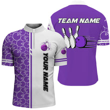 Load image into Gallery viewer, Men Bowling Polo, 1/4 Zip Shirt Custom white &amp; purple camo vintage bowling shirts, mens bowling jersey NQS8178