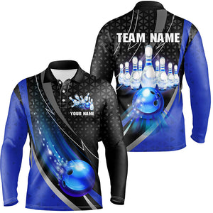 Black and Blue Bowling Camo Polo, 1/4 Zip Shirt for Men Custom Team Bowling jerseys, Bowler Outfit NQS8873