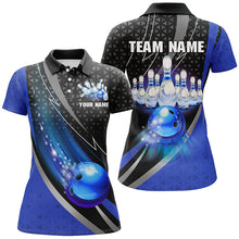 Load image into Gallery viewer, Black and Blue Bowling Camo Polo, 1/4 Zip Shirt for Women Custom Team Bowling jerseys, Bowler Outfit NQS8873