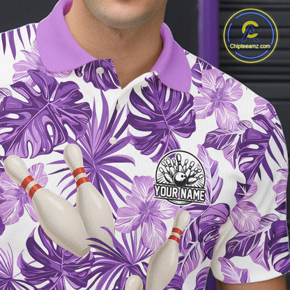 Purple tropical flower Bowling Polo, Quarter Zip Shirts For Men Custom bowling team jersey NQS10989