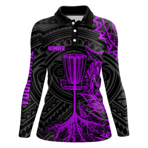 Purple tribal Womens disc golf polo shirt custom black disc golf basket jerseys team ladies disc golf NQS7985