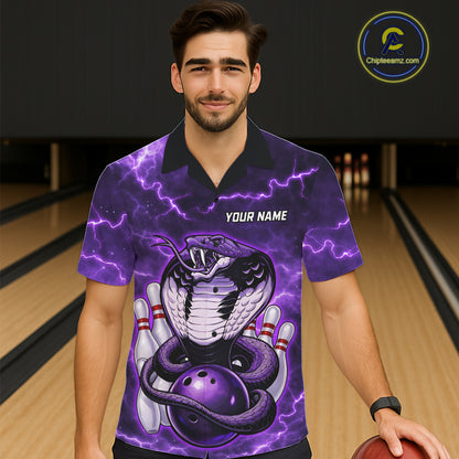 Purple Lightning thunder snake Hawaiian bowling shirts Custom button up bowling shirts NQS11402