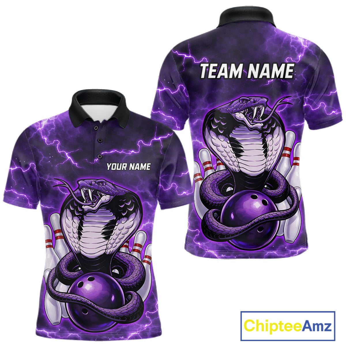 Purple Lightning thunder snake bowling shirts for men Custom bowling league shirts, gifts for bowlers NQS11402