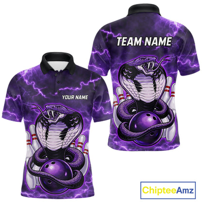 Purple Lightning thunder snake bowling shirts for men Custom bowling league shirts, gifts for bowlers NQS11402