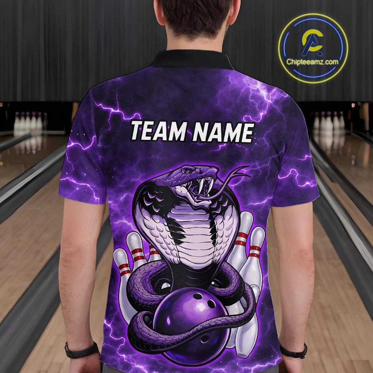 Purple Lightning thunder snake bowling shirts for men Custom bowling league shirts, gifts for bowlers NQS11402