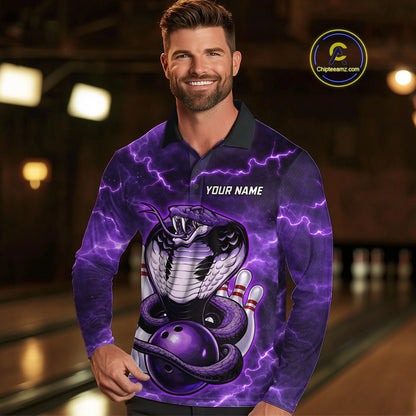 Purple Lightning thunder snake bowling shirts for men Custom bowling league shirts, gifts for bowlers NQS11402