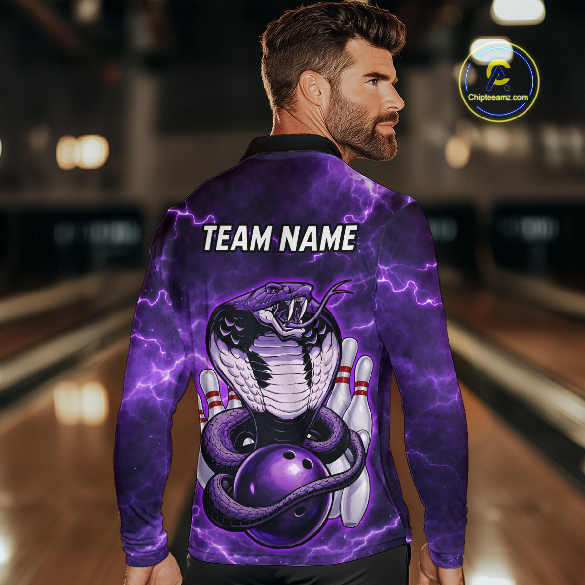 Purple Lightning thunder snake bowling shirts for men Custom bowling league shirts, gifts for bowlers NQS11402
