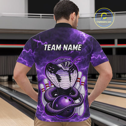 Purple Lightning thunder snake bowling shirts for men Custom bowling league shirts, gifts for bowlers NQS11402