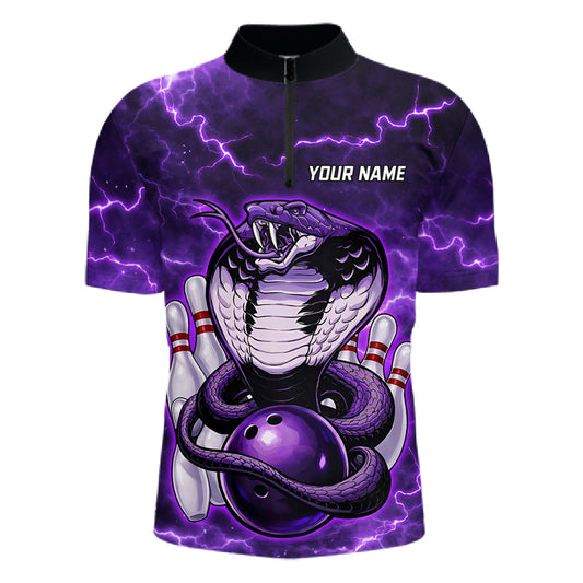Purple Lightning thunder snake bowling shirts for men Custom bowling league shirts, gifts for bowlers NQS11402
