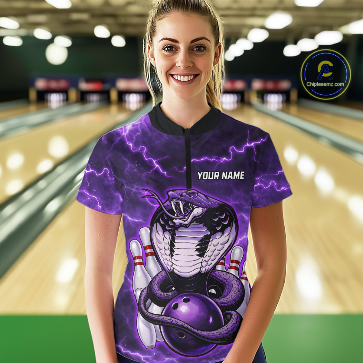 Purple Lightning thunder snake women's bowling shirts Custom bowling league shirts, gifts for bowlers NQS11402