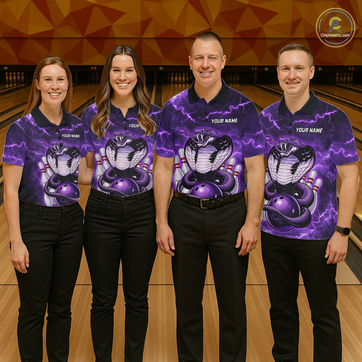 Purple Lightning thunder snake bowling shirts for men Custom bowling league shirts, gifts for bowlers NQS11402