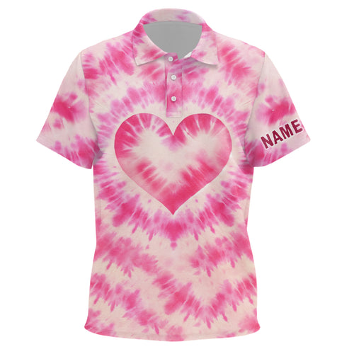 Kid golf polos shirts custom pink heart tie dye pattern golf shirt, best golf wear for Kid NQS7030