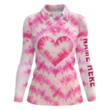 Load image into Gallery viewer, Womens golf polos shirts custom pink heart tie dye pattern golf shirt, ladies golf tops NQS7030