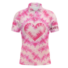 Load image into Gallery viewer, Mens golf polos shirts custom pink heart tie dye pattern golf shirt, best mens golf wear NQS7030