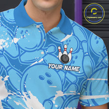 Load image into Gallery viewer, Blue Bowling Camo Angry Shark Bowling Polo, 1/4 Zip Shirts for Men Custom Shark Team Bowling Jerseys NQS11605