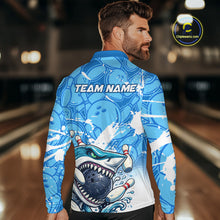 Load image into Gallery viewer, Blue Bowling Camo Angry Shark Bowling Polo, 1/4 Zip Shirts for Men Custom Shark Team Bowling Jerseys NQS11605