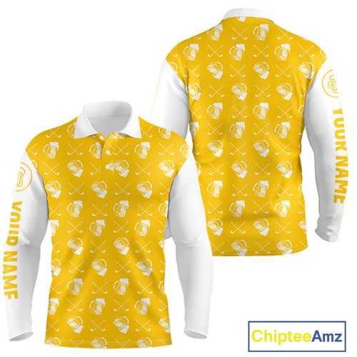Yellow and white golf pattern Mens Golf polo shirts custom name golf beer outfit men golf clothes NQS9855