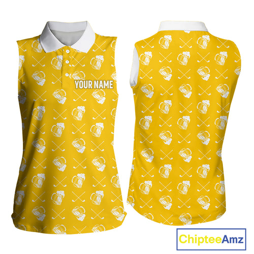 Yellow and white golf pattern Women sleeveless polo shirt custom golf beer outfit ladies golf clothes NQS9855