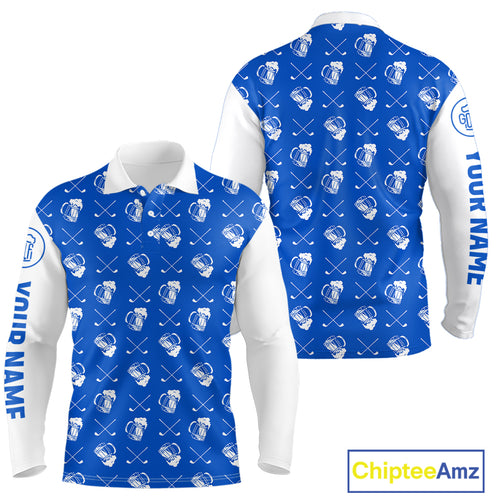 Blue and white golf pattern Mens Golf polo shirts custom name golf beer outfit men golf clothes NQS9856