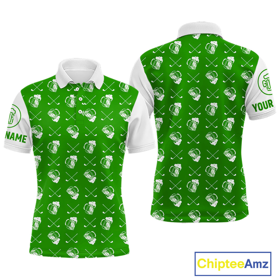 Green and white golf pattern Mens Golf polo shirts custom name golf beer outfit men golf clothes NQS9861