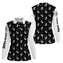 Load image into Gallery viewer, Black and white golf pattern Womens golf polo shirts custom golf beer outfit women female golf attire NQS6100