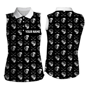 Black and white golf pattern Womens sleeveless polo shirt custom golf beer outfit female golf attire NQS6100