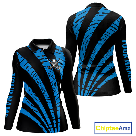 Custom Black and Blue camo Golf Polo Shirt For Women Custom ladies golf tops, personalized golf gifts NQS10609