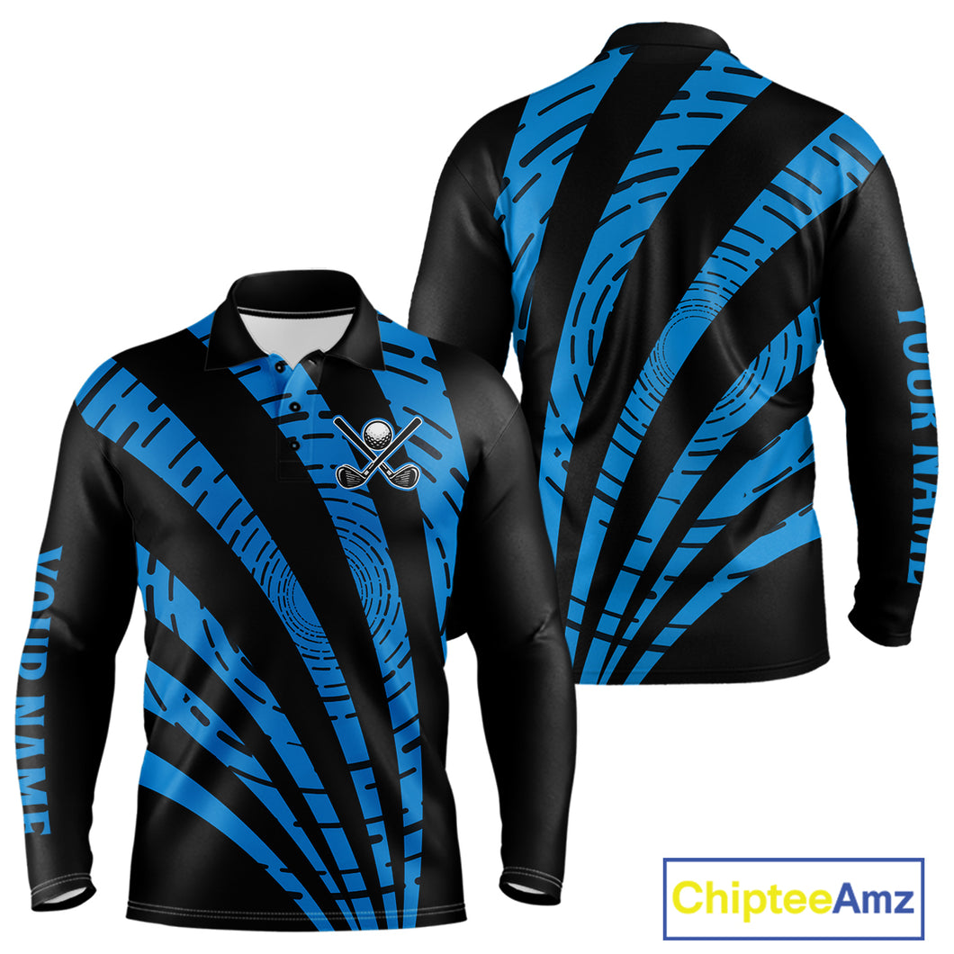 Custom Black and Blue camo Golf Polo Shirt For Men Custom men's golf tops, personalized golf gifts NQS10609