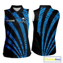Load image into Gallery viewer, Custom Black and Blue camo Women Sleeveless polo shirt Custom ladies golf tops personalized golf gift NQS10609