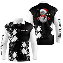 Load image into Gallery viewer, Black and white argyle pattern Mens golf polo shirt custom Christmas gifts for golf lovers NQS6547