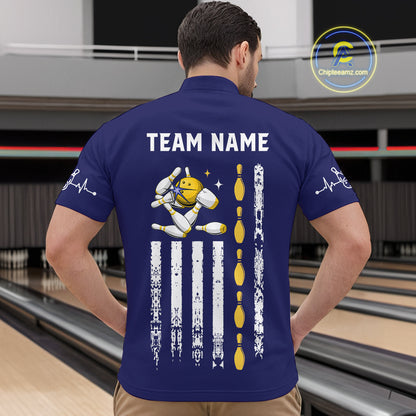Yellow and Navy Blue Retro American Flag Bowling Shirts For Men Custom Patriotic Bowling Team Jerseys NQS11214