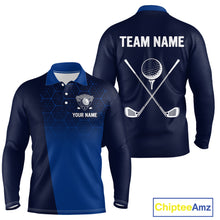 Load image into Gallery viewer, Blue Pattern Mens Golf polo shirts custom Team name golf outfit for men, unique golf gifts NQS9874