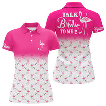 Load image into Gallery viewer, Funny Womens golf polo shirt custom pink and white flamingo golf shirts talk birdie to me NQS6118