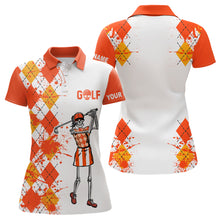 Load image into Gallery viewer, Women golf polo shirts argyle pattern custom skull golf outfit ladies, golf attire for womens | Orange NQS6561