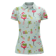 Load image into Gallery viewer, Pink Flamingo Christmas Green Pattern Women golf polo shirt custom Christmas gifts for team golfer NQS8901