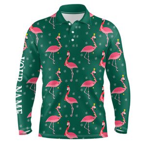 Pink Flamingo Christmas Snowflake Green Pattern Men golf polo shirt custom gifts for team golfer NQS8902