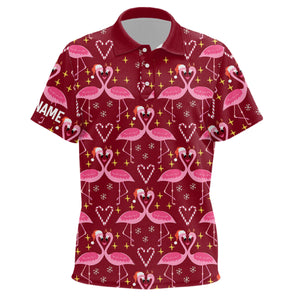 Pink Flamingo Christmas Pattern Kid golf polo shirts custom Christmas gifts for team golfer NQS8903