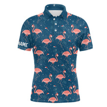 Load image into Gallery viewer, Pink Flamingo Christmas Blue Pattern Men golf polo shirt custom Christmas gifts for team golfer NQS8904