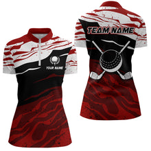 Load image into Gallery viewer, Red, white and black camo Womens Golf Polo Shirts custom women golf tops gifts for the golfer NQS9150