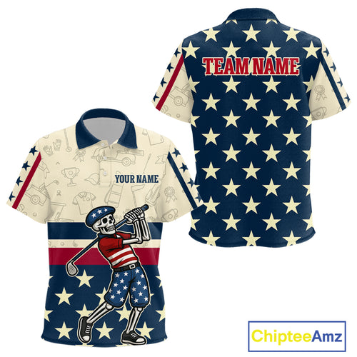 Funny Skull golfer vintage American Flag Custom patriotic golf polo shirts for Kid, golfing gifts NQS9964