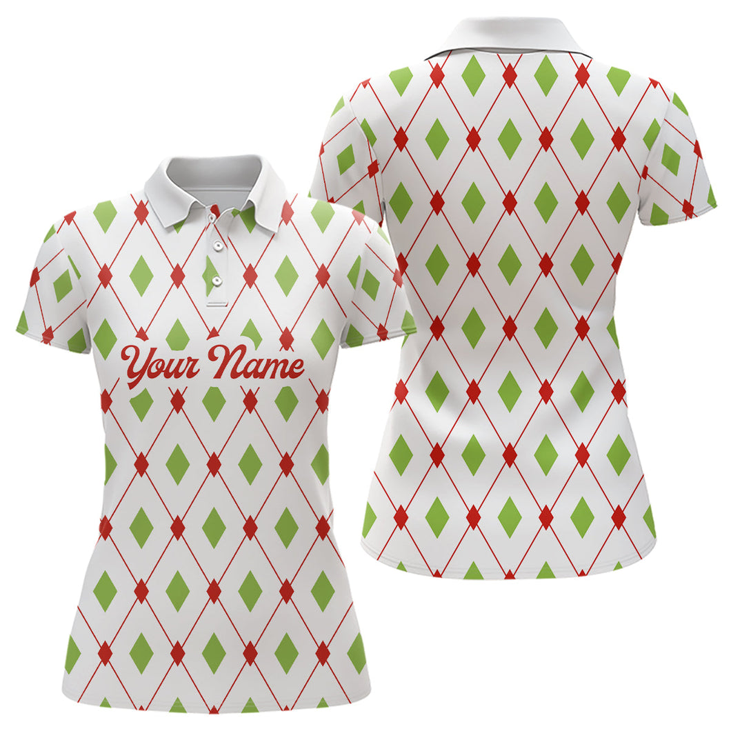 Personalized Women golf polo shirts custom Christmas argyle pattern team golf attire for women NQS8932